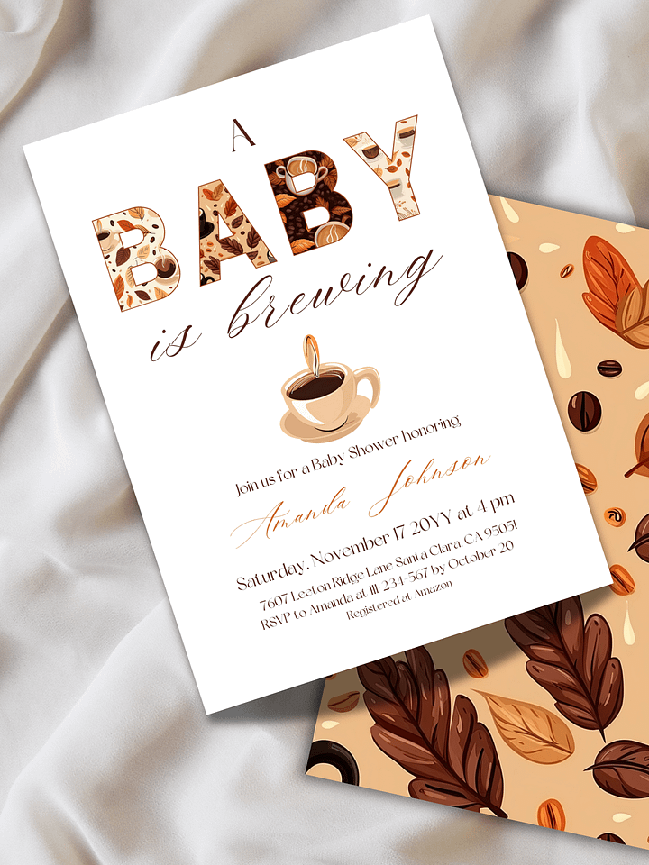 A Baby is Brewing Baby Shower Invite, Rustic Fall Baby Shower, Coffee Themed Brunch Invitation, Digital Download Editable Canva Template product image (2)
