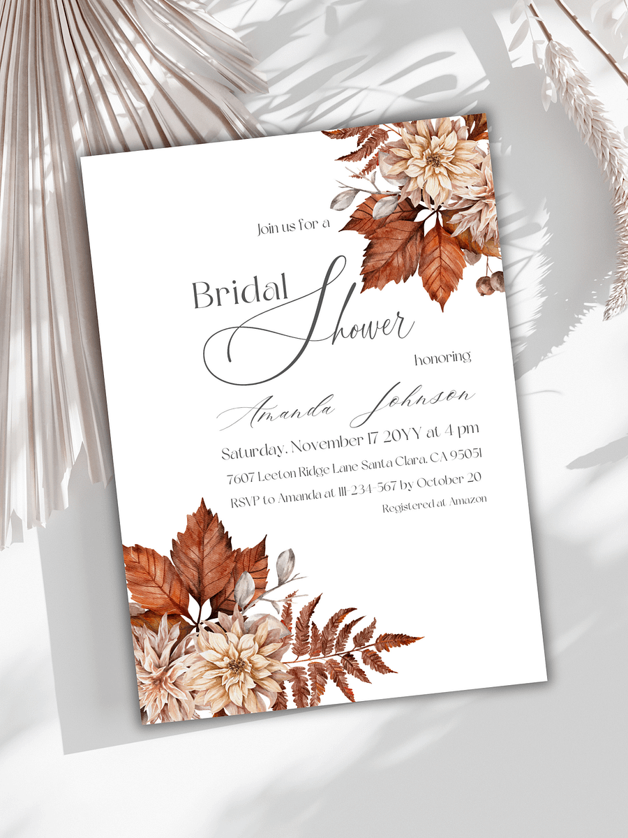 Rustic Bridal Shower Invitation for a Boho Floral Party Theme, Wildflower Themed Fall Wedding Shower Invite Canva Template, Digital Download product image (1)