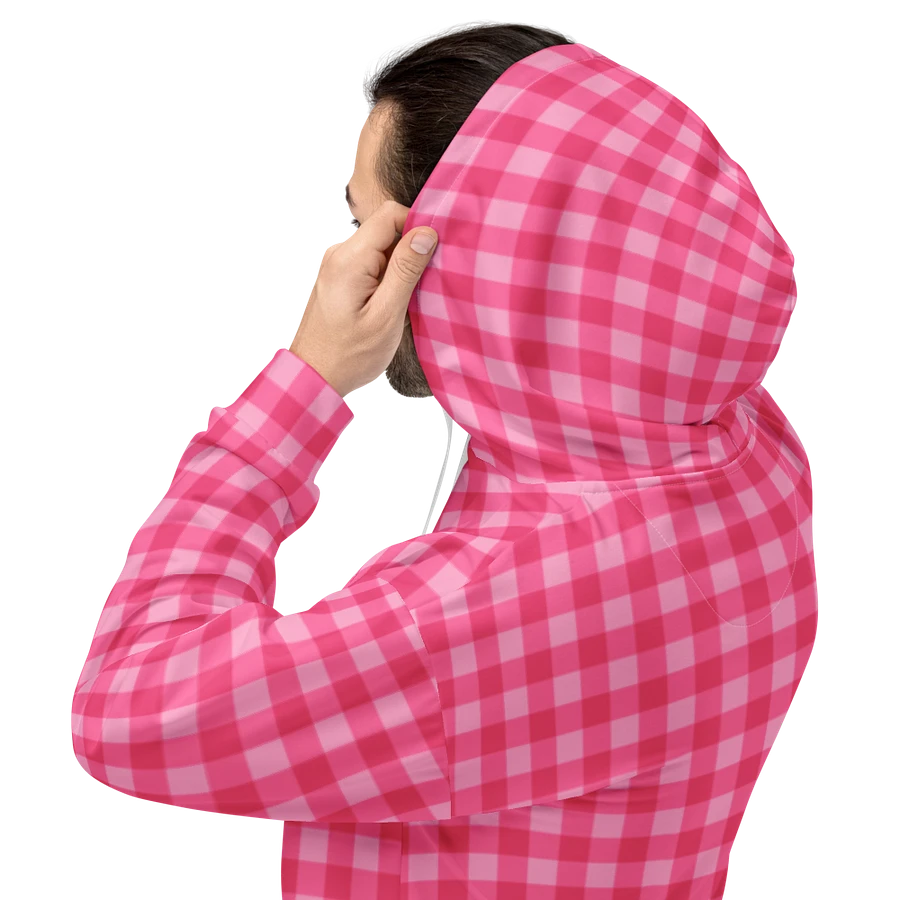 Bright Pink Checkered Plaid Hoodie product image (8)