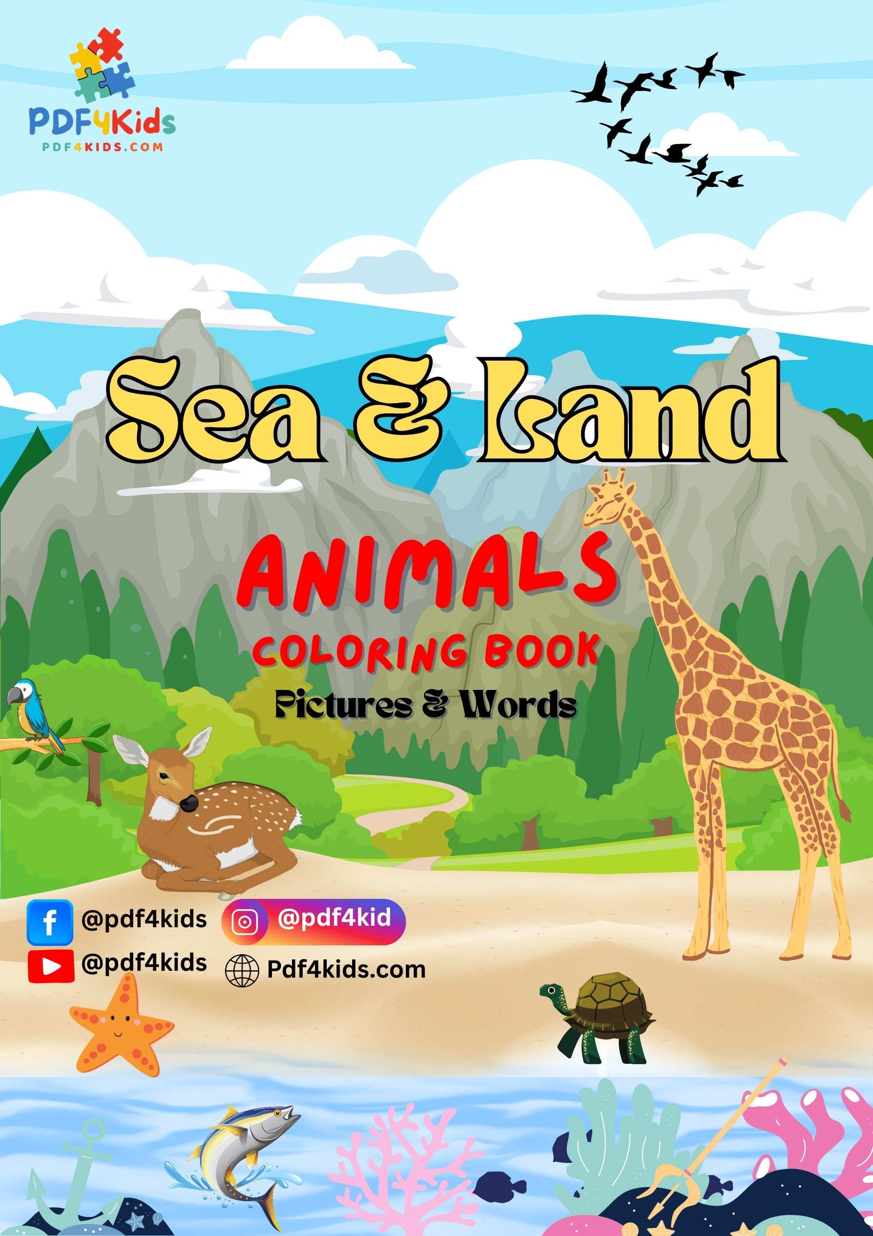 Sea & Land Animals / Coloring book / Pictures & Words 60 Pages product image (1)