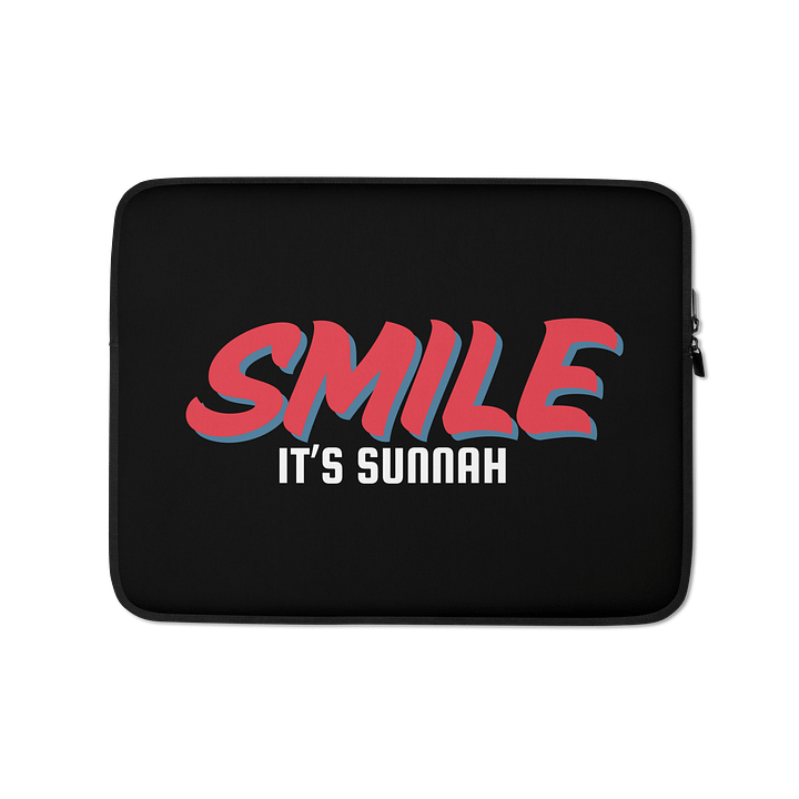 Black "Smile It's Sunnah" Laptop Sleeve in Vivid Red product image (1)