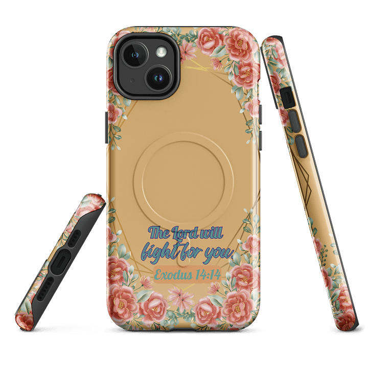 The Lord will Fight for You Exodus 14:14, Inspirational Gift, Tough iPhone Magnetic Case Scripture, Sunflower Bible Verse, MagSafe® iPhone® Tough Case, iPhone 14, iPhone 15, iPhone 16, Pro, Pro Max, P product image (1)