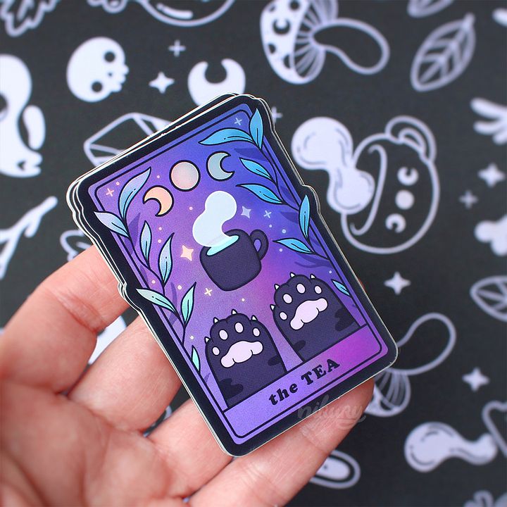 Holographic The Tea Cat Tarot Sticker product image (1)