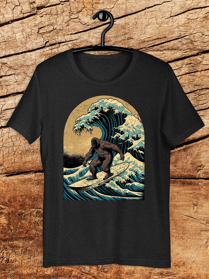 Surfing Bigfoot Distressed Graphic T-Shirt - "Great Wave off Kanagawa" Parody Tee product image (1)