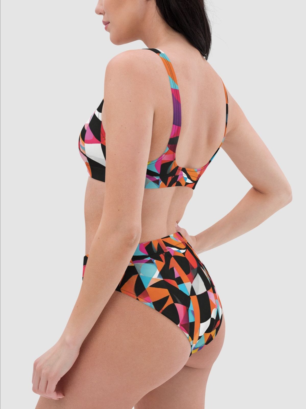 Padded Bikini Top "Colorful Modern Abstract Checkered Art Printed" product image (6)