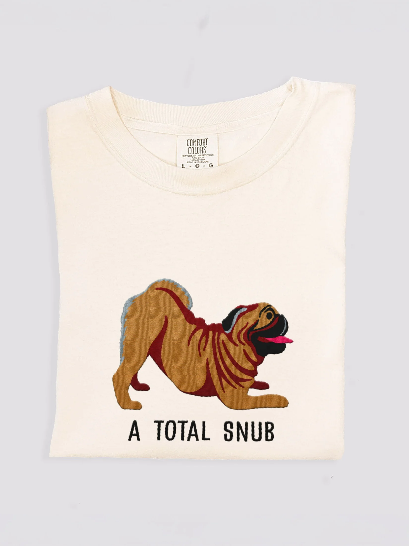 A Total Snub T-Shirt(Embroidered) of a Pug(Tan) product image (1)