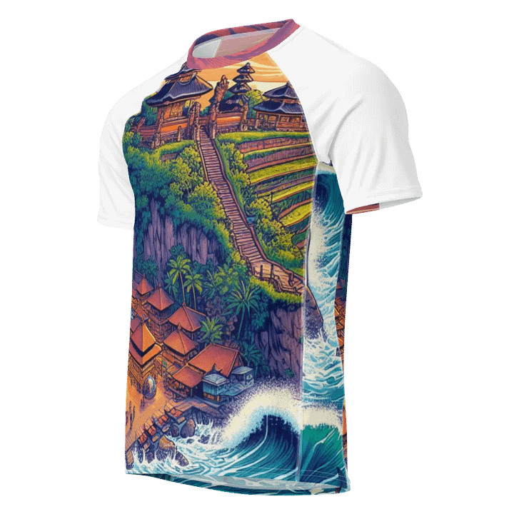 Sunset Temple Men's Rash Guard | AI Design bali city product image (1)