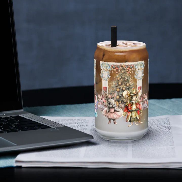 The Enchanted Nutcracker Ballet Glass Can Tumbler | 16oz BPA-Free Sipper with Bamboo Lid & Straw | Ballet-Themed Christmas Drinkware product image (1)
