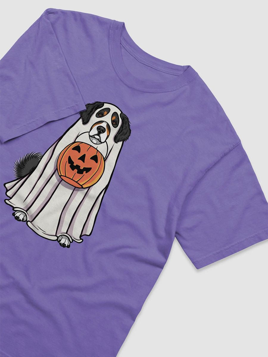 Funny Halloween Bernese Mountain Dog T-Shirt | Funny Berner Wearing a Ghost Costume and Holding a Pumpkin Basket product image (25)