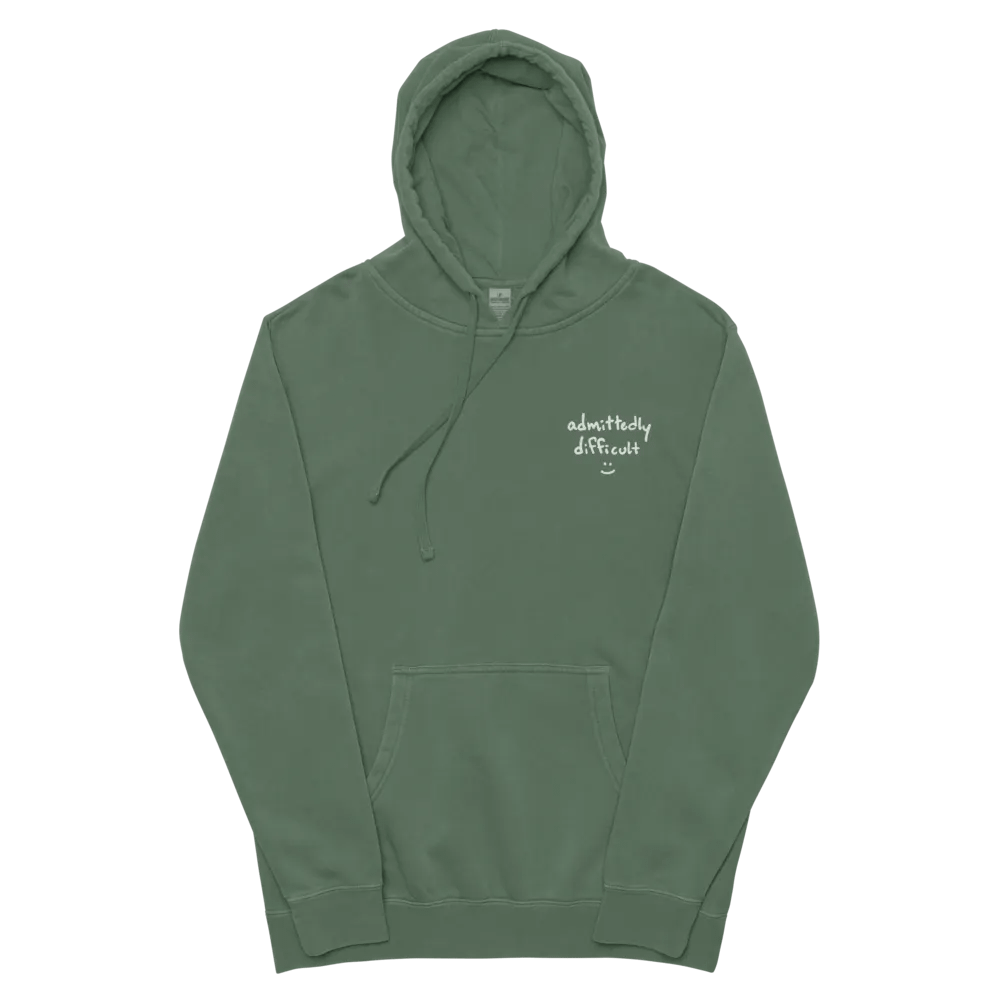 admittedly difficult (white thread) embroidered pigment hoodie product image (37)