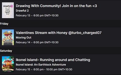 This weeks Schedule is a little different- 

Subject to change as I'm not feeling the best, but I will try my best to stick t...