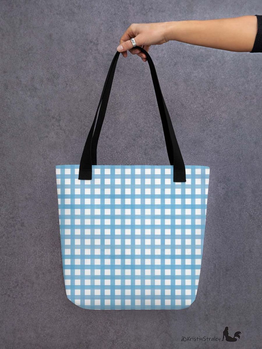 Blue Gingham Checker on White Tote Bag product image (6)