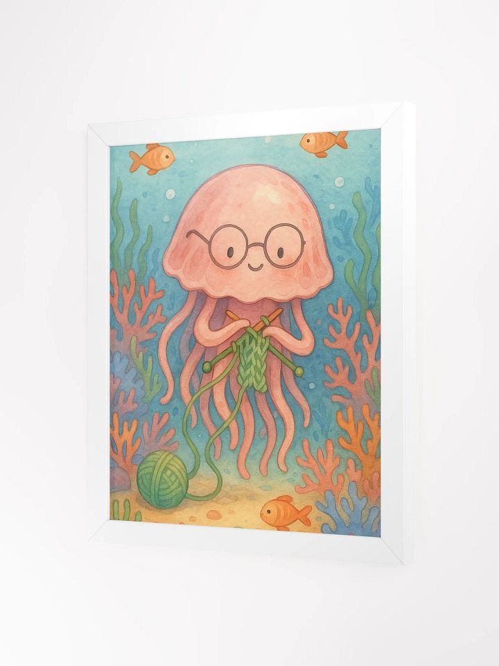 Whimsical Jellyfish Knitting Underwater – Cute Ocean Wall Art for Kids' Rooms & Craft Lovers product image (8)
