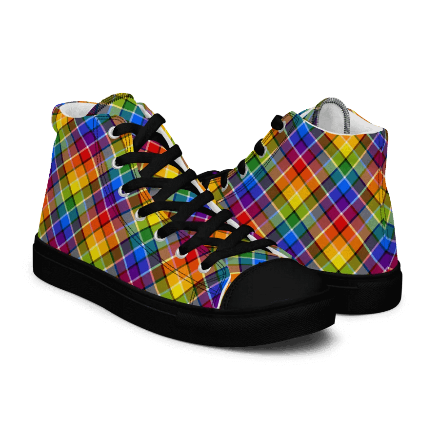 Bright Rainbow Plaid Men's High Top Shoes product image (7)