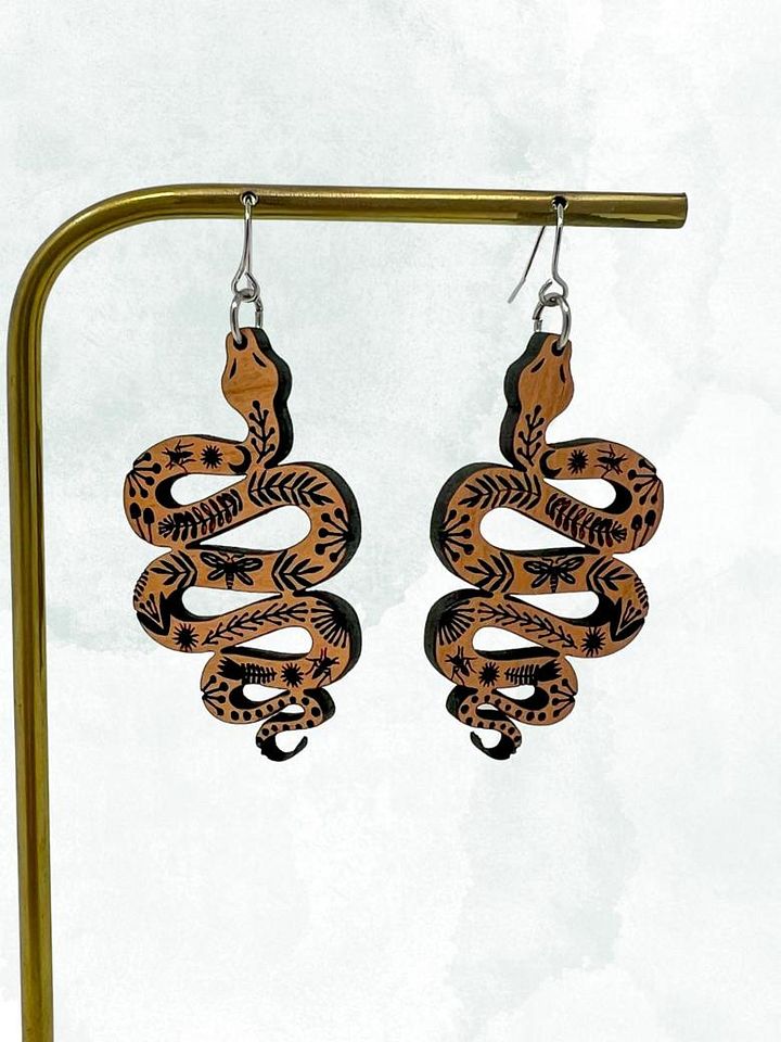 Mystical Snake Earrings (Cherry Wood) product image (1)