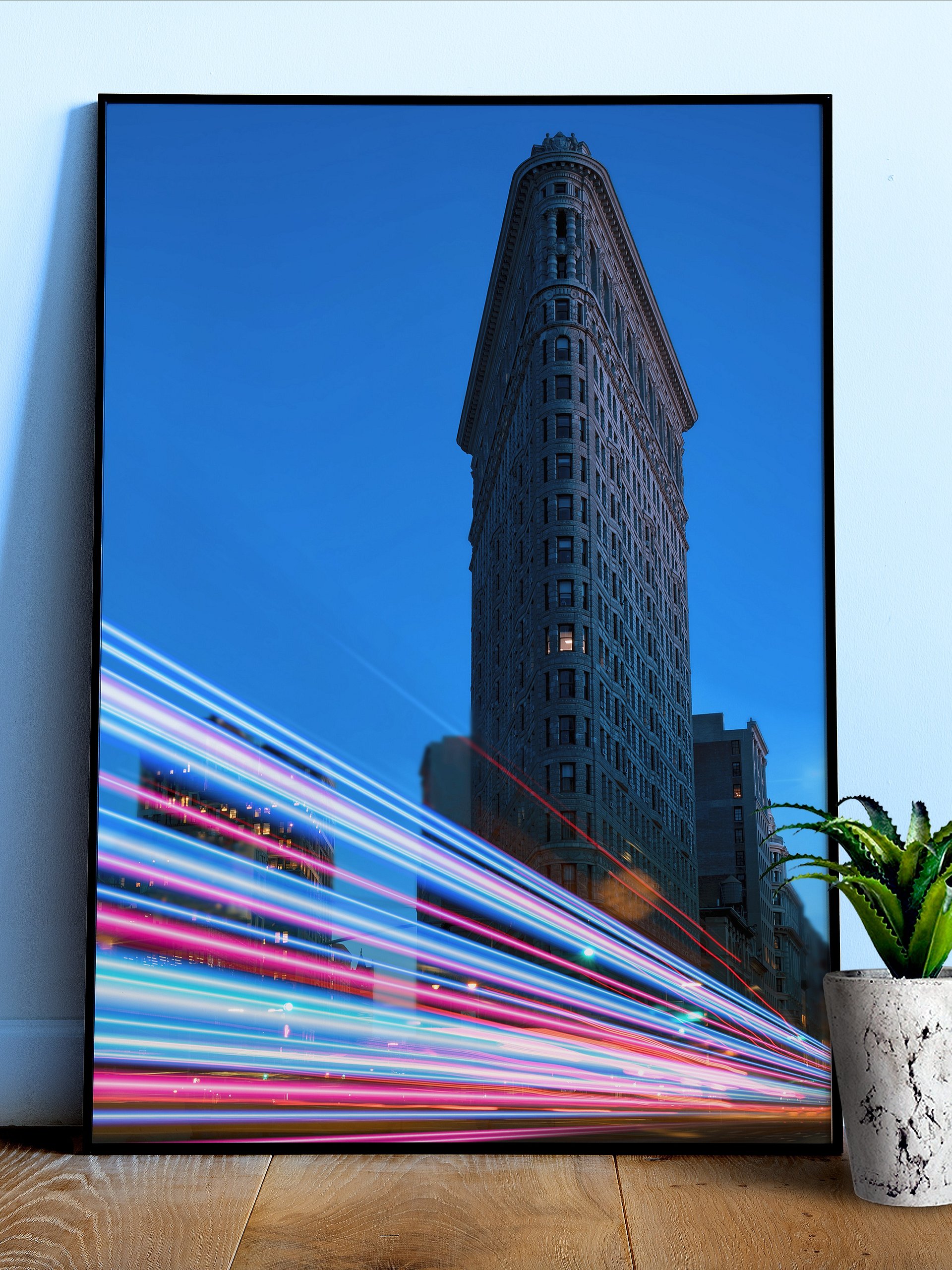 Neon city: New York, Flatiron Building (synthwave/vaporwave/retrowave/cyberpunk) — aesthetic poster product image (1)