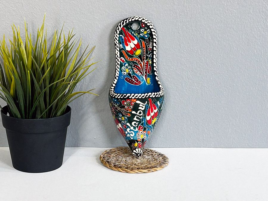 Ceramic wall decor, shoes (Terlik, blue) — handmade pottery, handmade ceramic, home decor, handmade gift, Turkish ceramic product image (4)