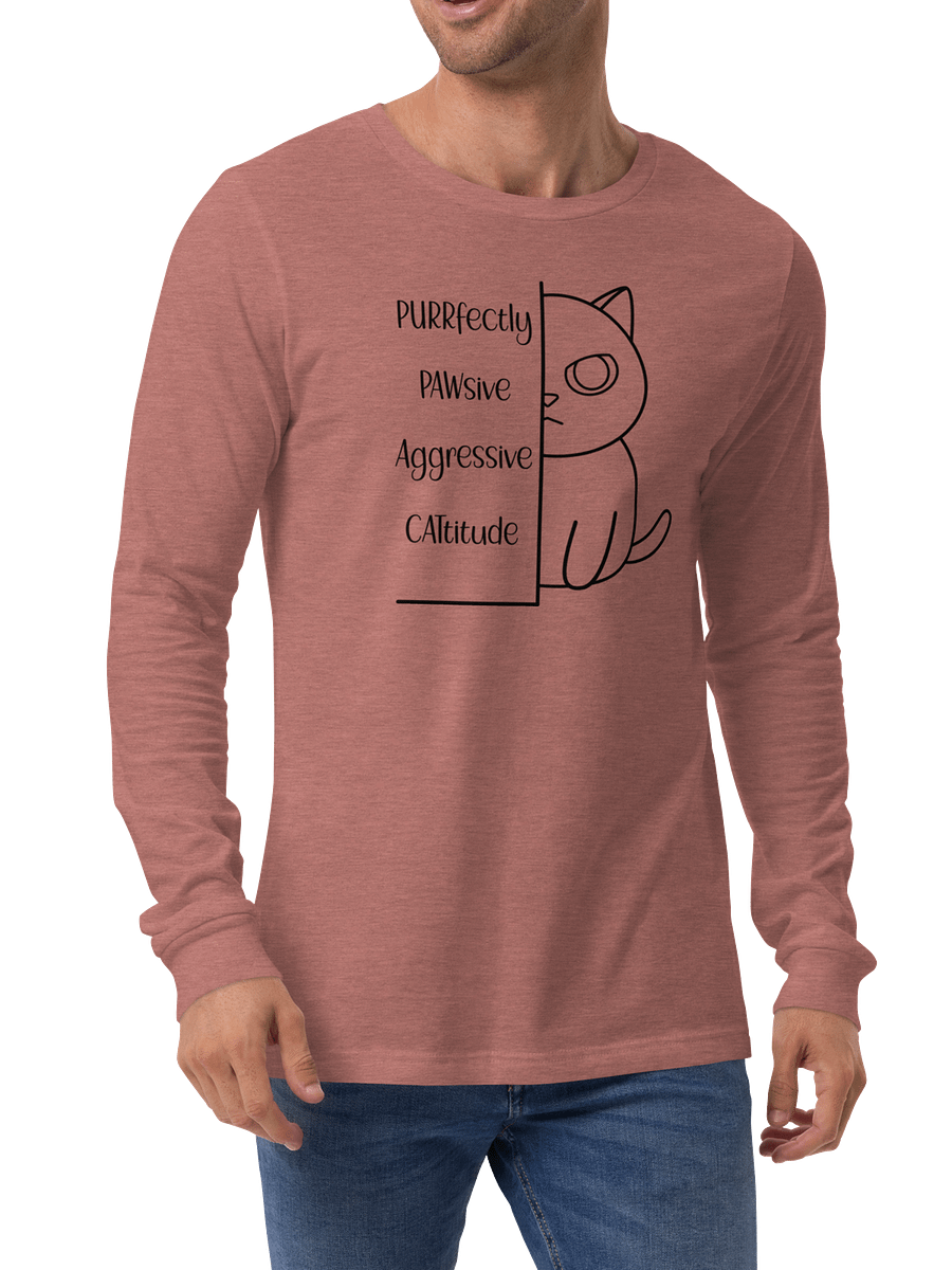 Passive Aggressive Cattitude Unisex Long Sleeve Tee, Black Print product image (4)