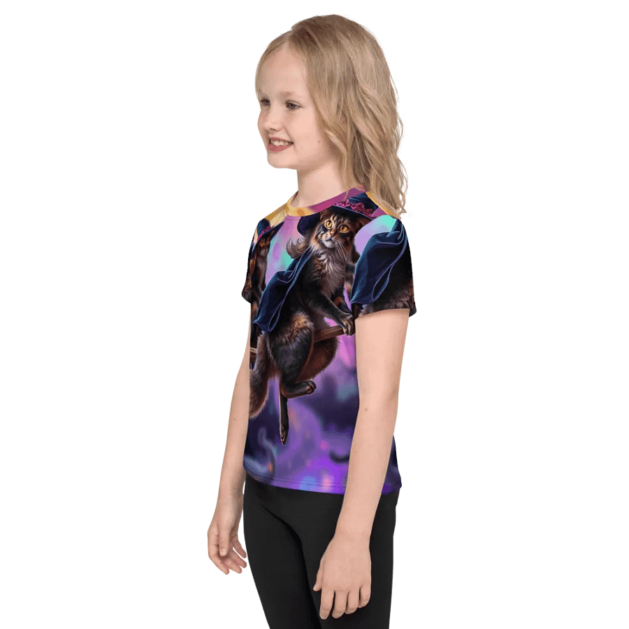 Cat Broom Crew Kids T Shirt product image (4)
