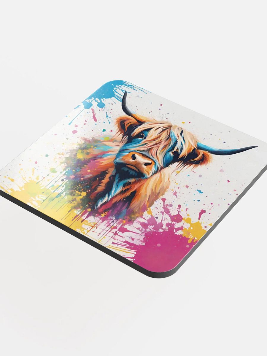 Vibrant Highland Cow Glossed Cork Coaster product image (4)