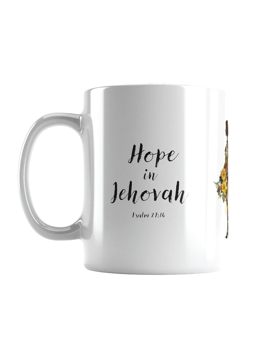 "Hope in Jehovah" | Psalm 27:14 | Lady Floral Collage White Glossy Mug product image (4)