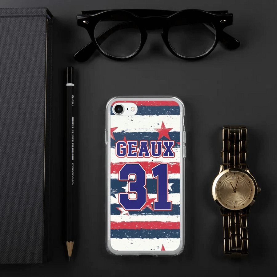 Geaux 31 - Vintage Stars & Stripes Pattern iPhone Clear Case product image (3)
