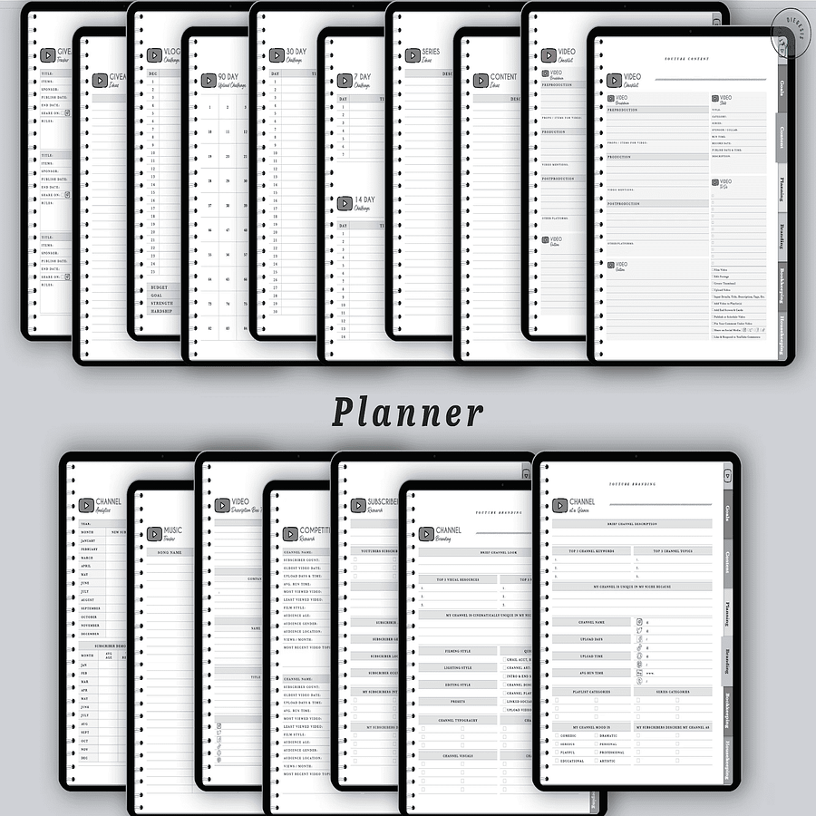 YouTube Digital Planner and Workbook Kit - Grayscale product image (4)