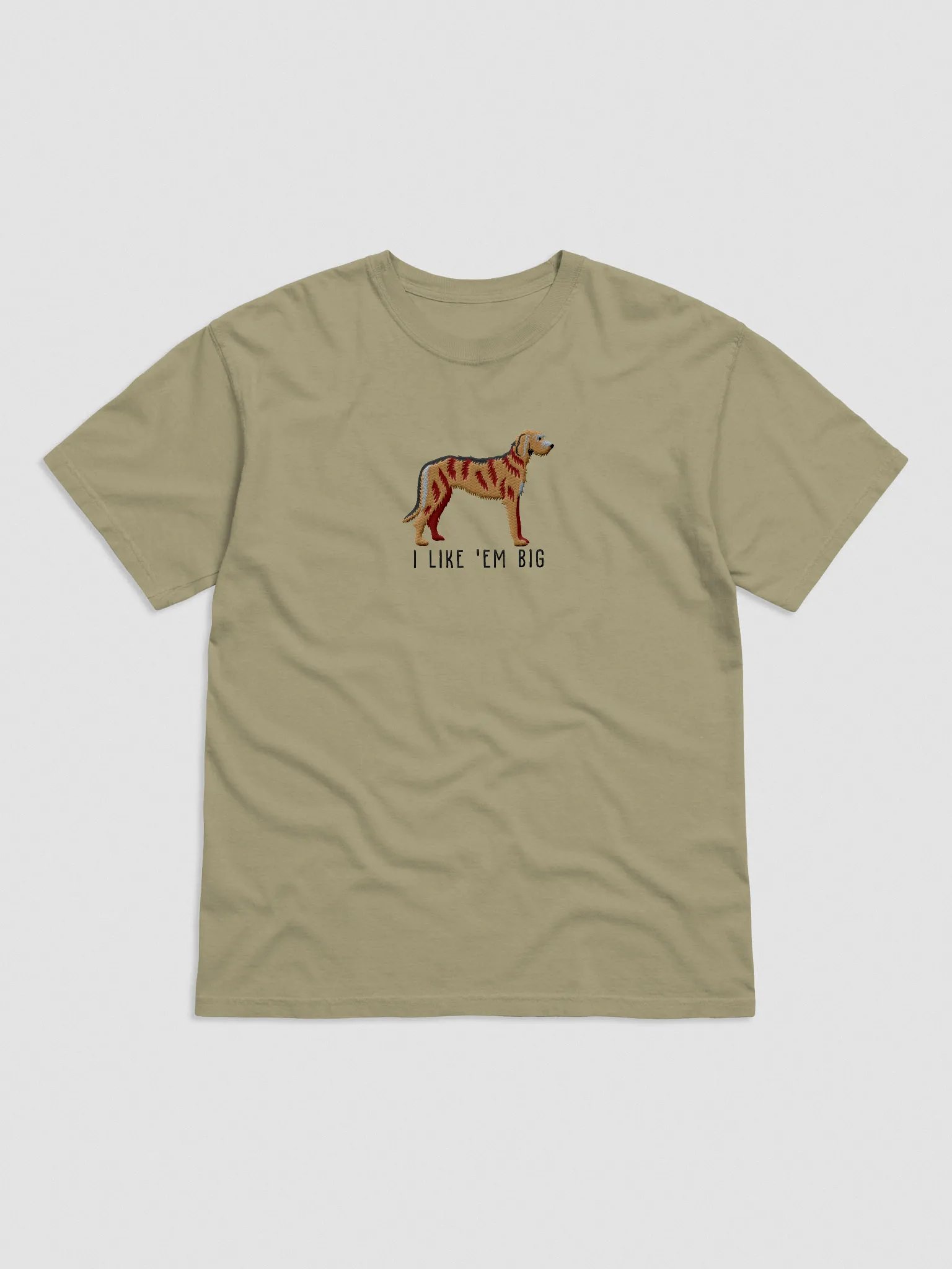I Like 'Em Big T-Shirt(Embroidered) of an Irish Wolfhound(Brindle) product image (4)