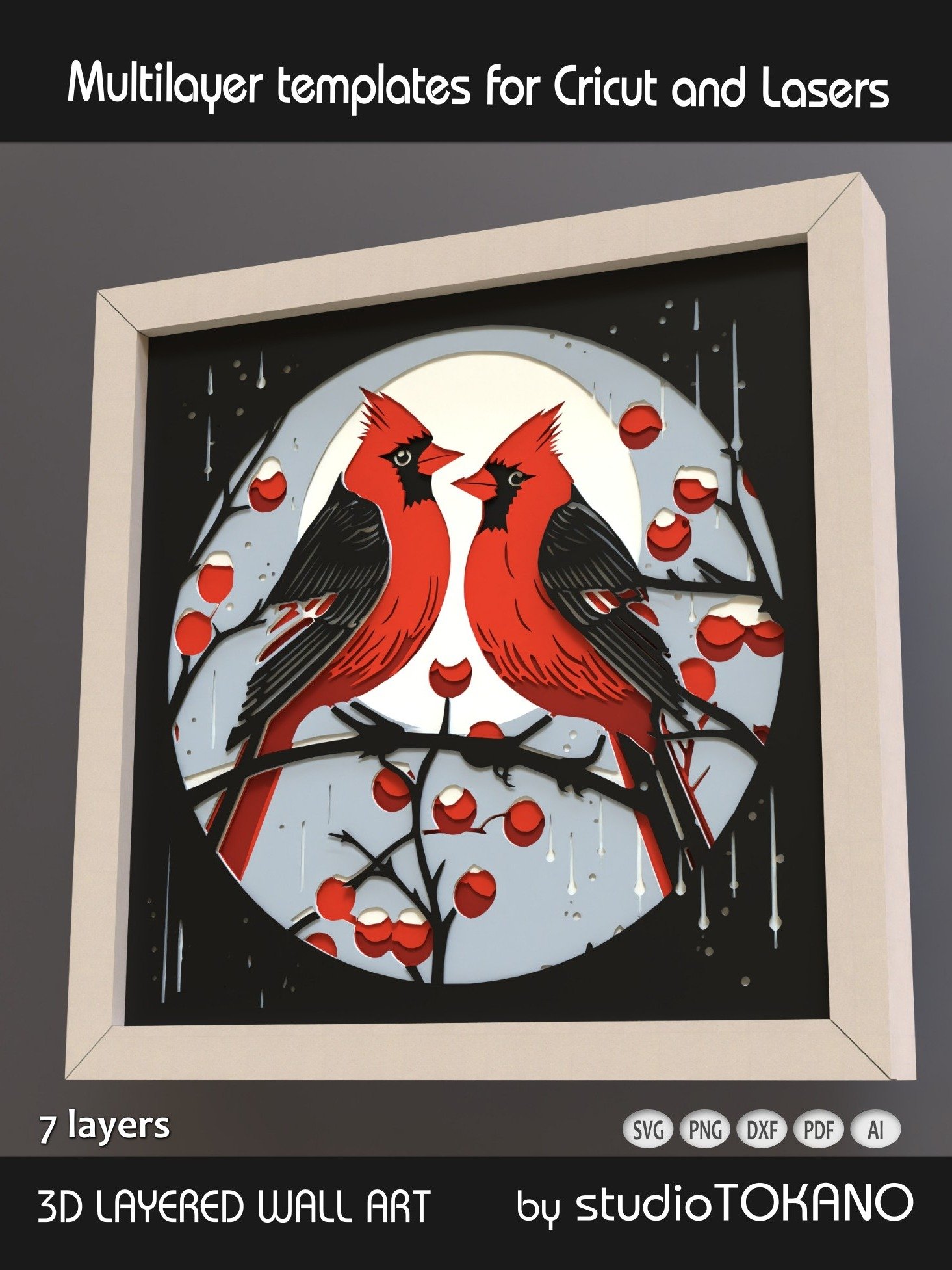 Red Cardinals 3D Layered SVG product image (7)