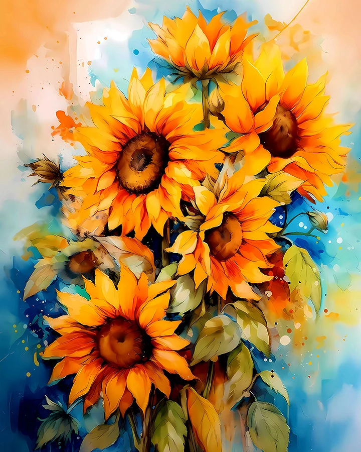 Sunny Elegance: Lively Sunflower Cluster Art Print Matte Poster product image (1)