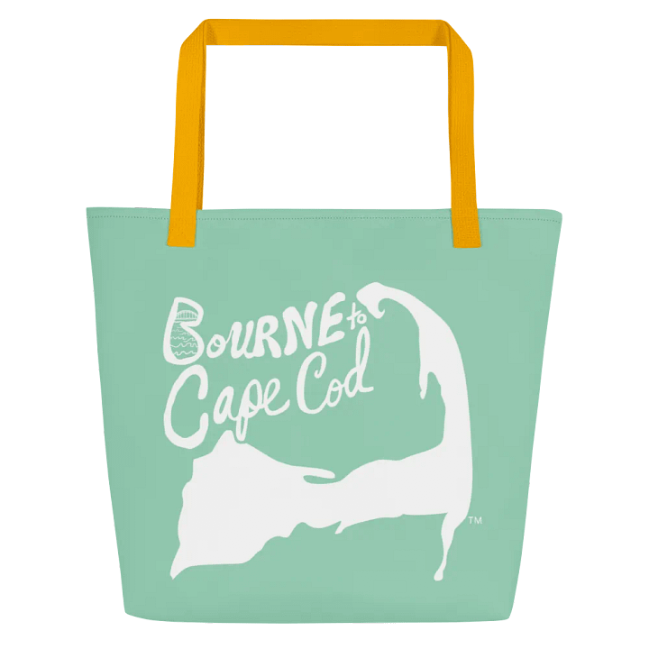 BOURNE to Cape Cod™ | Large Tote Bag with Pocket | Coastal Classic | All-Over Logo Print | White Logo on Vista Blue Green product image (2)