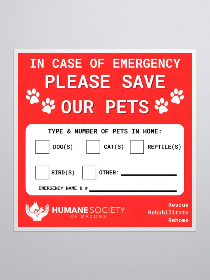 Humane Society of Macomb Emergency Sticker product image (1)
