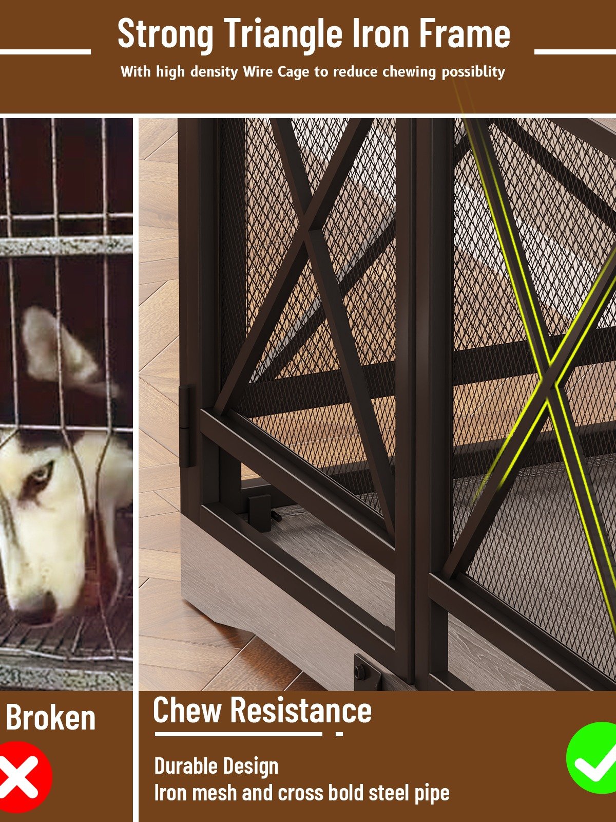 48 inch Extra Large Dog Crate Furniture,Double Door Indoor Kennel,End Side Table Wooden Dog Crates,Anti-Chew Anti-Escape, Gray product image (9)