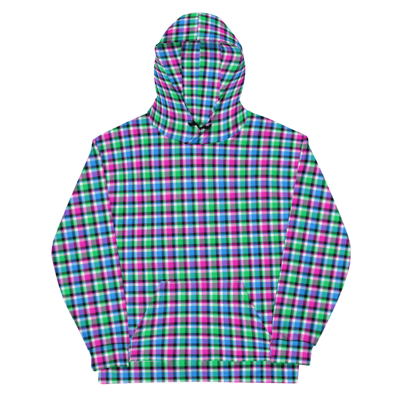 Magenta, Bright Green, and Blue Plaid Hoodie product image (6)