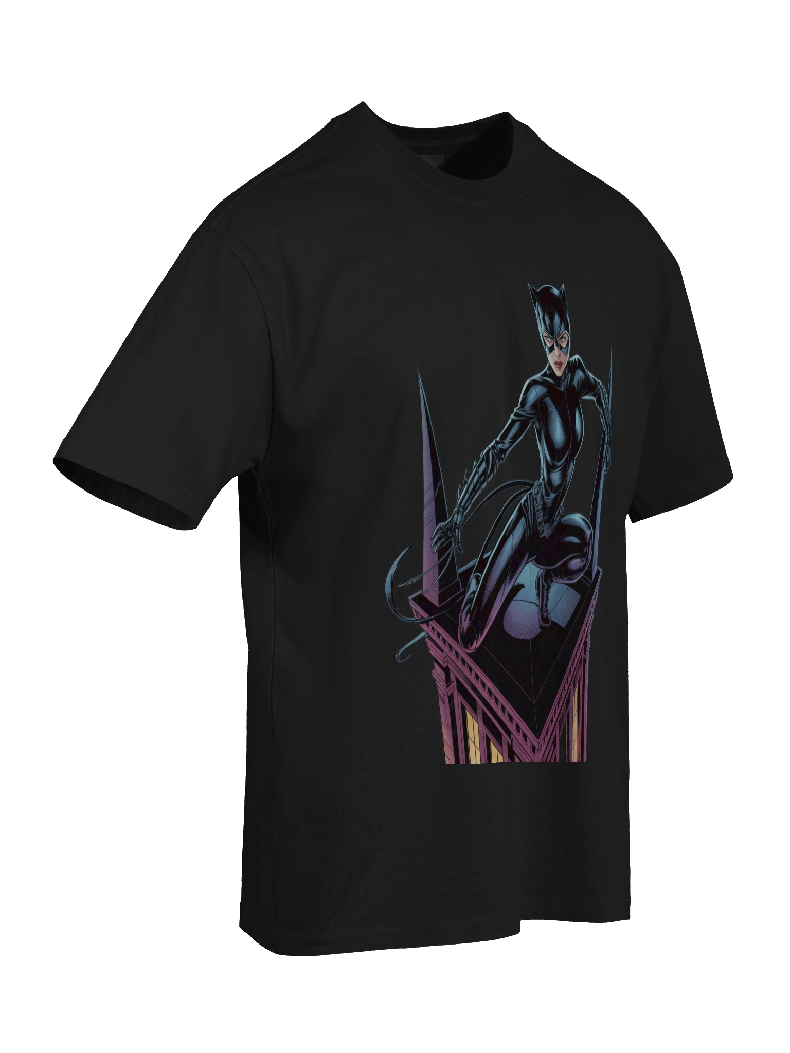 Neon Nocturne: Catwoman's Rooftop Ravish Oversized Faded T-Shirt product image (8)