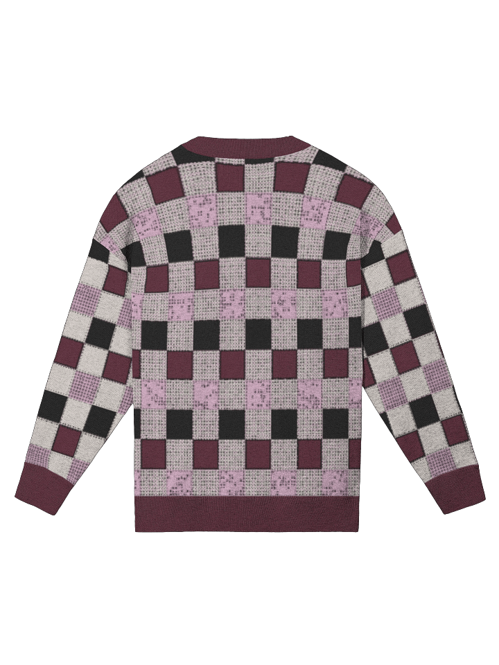 Kanji of LOVE set on Ichimatsu pattern in Fall Equinox colors of Enso Twilight Relaxed Fit Jacquard Knitted Sweater product image (2)
