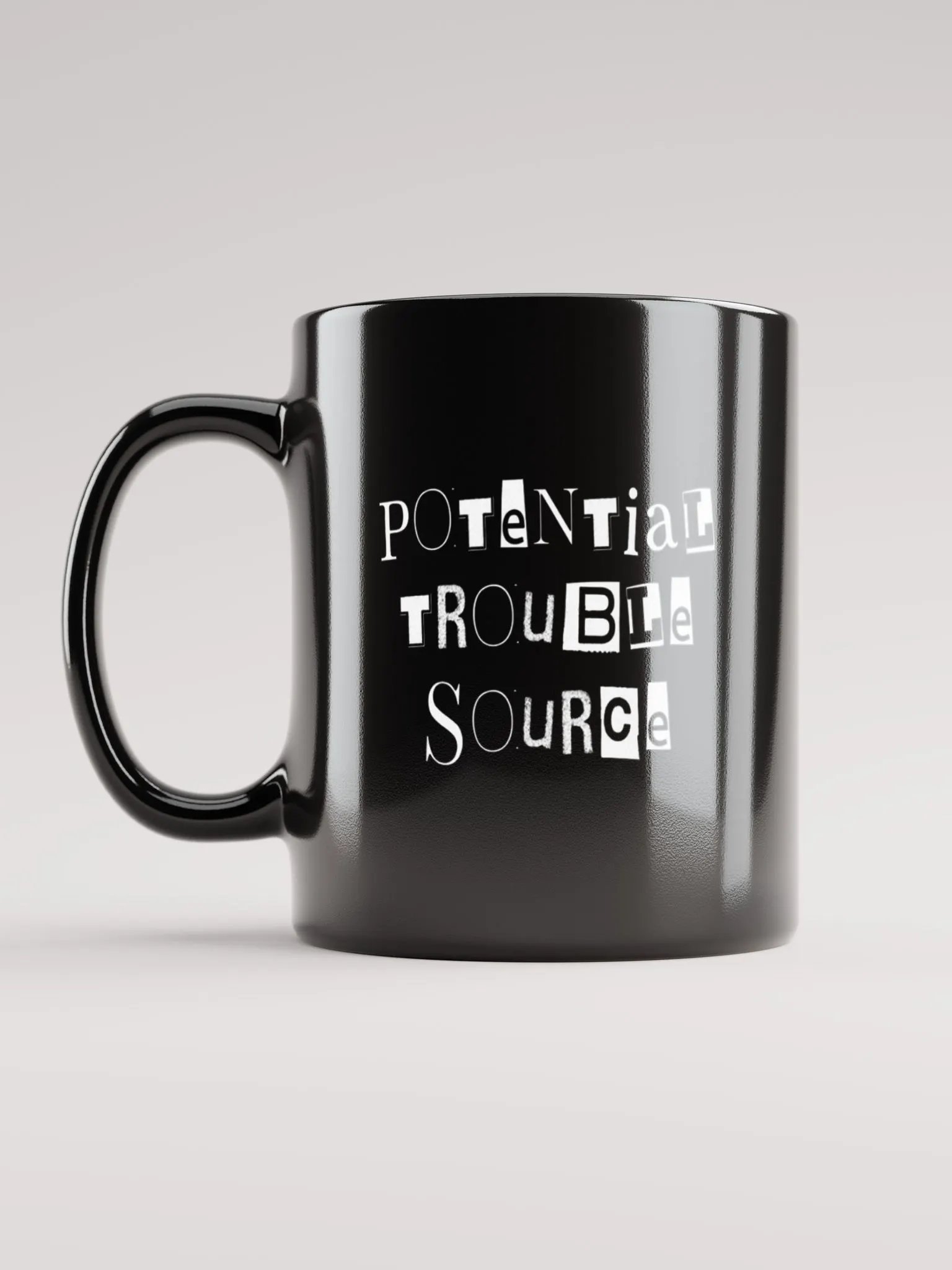 Potential Trouble Source (PTS) Mug - black, white lettering product image (1)