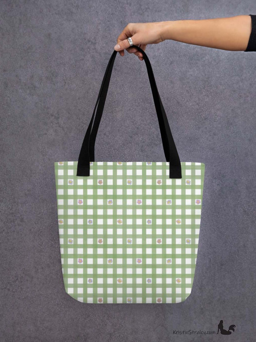 Gingham Blossoms - Small Flowers in Green Gingham Tote Bag product image (5)