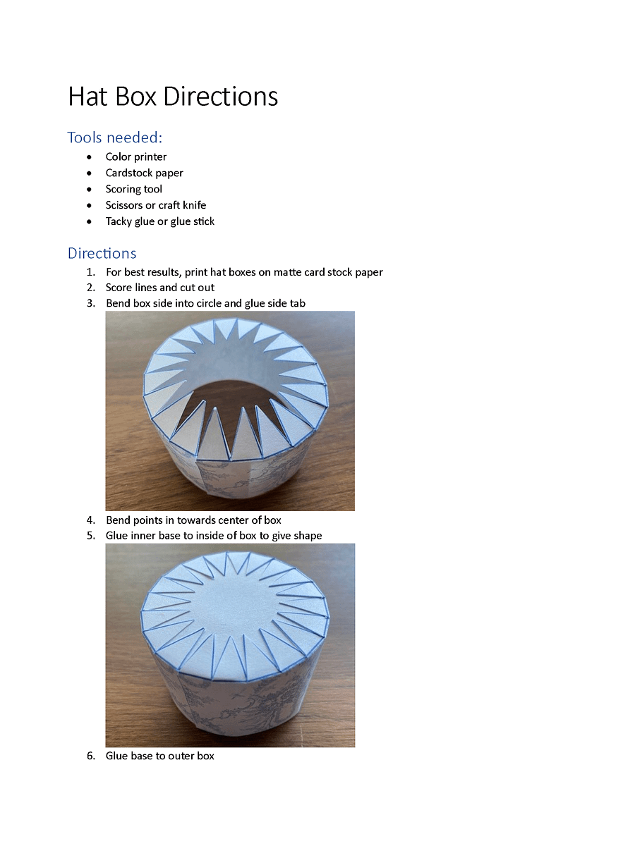 1:6 scale printable PDF hatboxes for 12" fashion dolls product image (4)