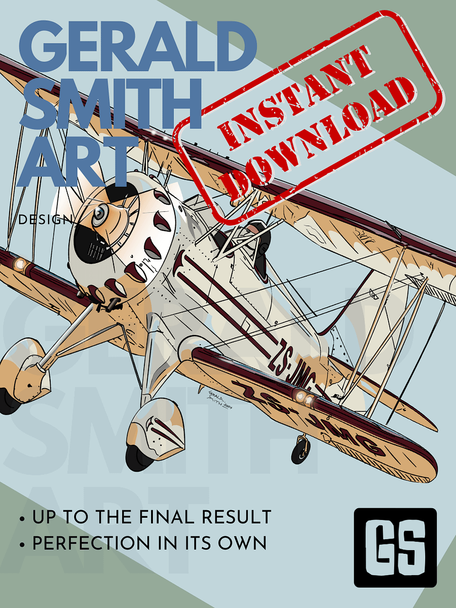 Waco Classic YMF-5 ZS-JMG Digital Printable Art Aviation Gift with Blue Background product image (5)