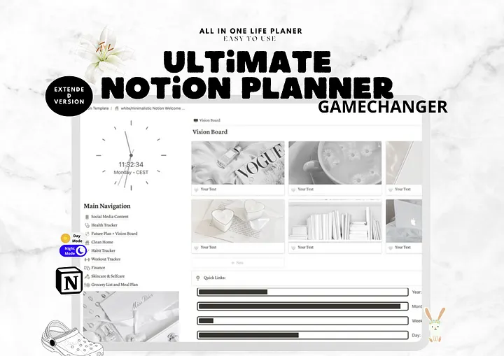 White minimalistic Weekly Notion Ultimate Financial Planner, Financial Deadline Daily Planner product image (1)