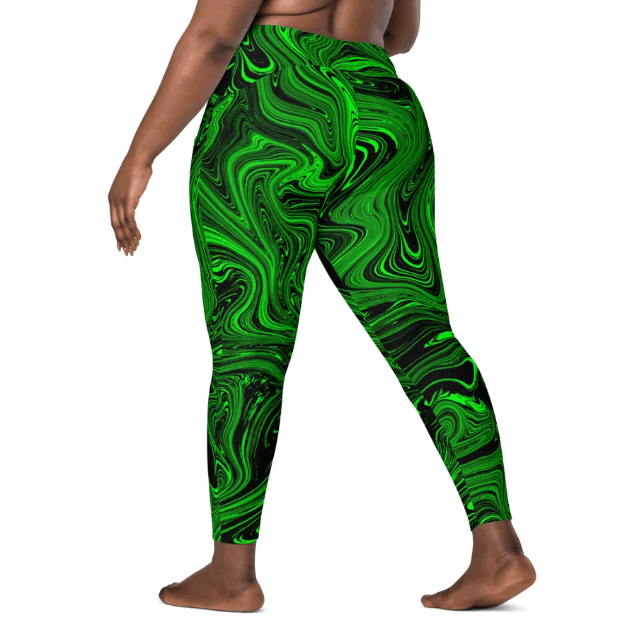 Leggings with Pockets - Green and Black Fluid Swirls product image (9)