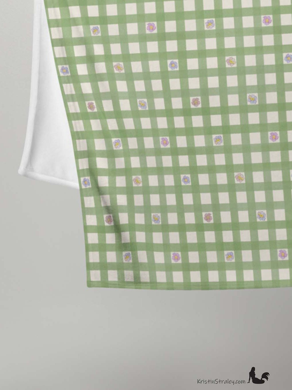Flowers in Gingham Fleece Throw Blanket product image (3)