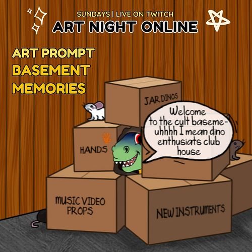 It's Sunday so we play #tunes and make #art! Join us on #Twitch NOW! Today your prompt is #BasementMemories! Art by the amazi...