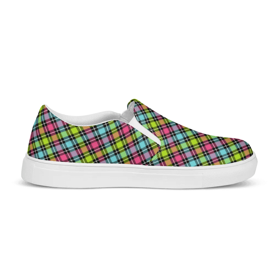 Neon Checkered Plaid Women's Slip-On Shoes product image (5)