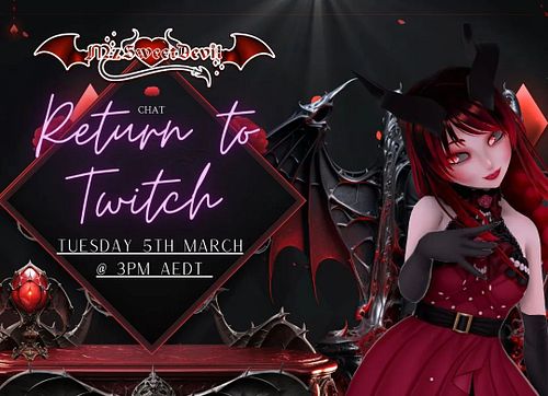 MZSWEETDEVIL IS RETURNING TO TWITCH STREAMING!
This is happening TOMORROW! I'll be joining my good friends Afterman7 and Hell...