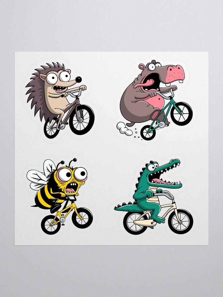Funny Animal Bike Riders Sticker Sheet – Cute Cartoon Bee, Hippo, Hedgehog & Crocodile on Bicycles – Vinyl Stickers for Laptops, Journals, Water Bottles & More product image (1)