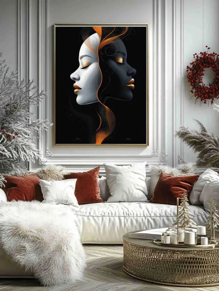 Dual-Profile Wall Art - Black, White Face Modern Abstract Wall Art product image (1)
