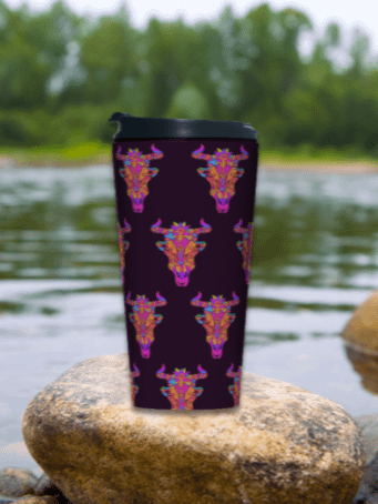 Neon Bull Skull - Stainless Steel Travel Mug product image (2)