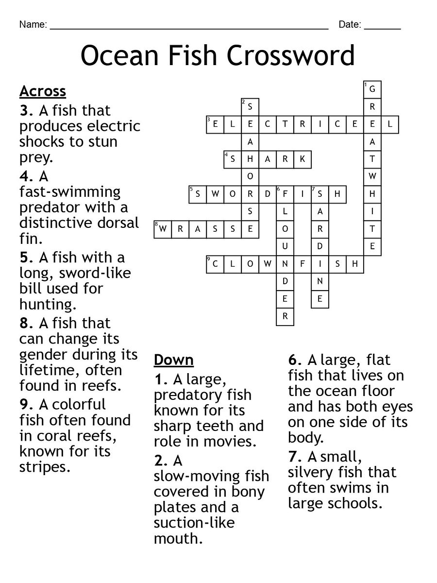 Ocean Fish Crossword Puzzle – Fun Marine Biology Activity product image (2)
